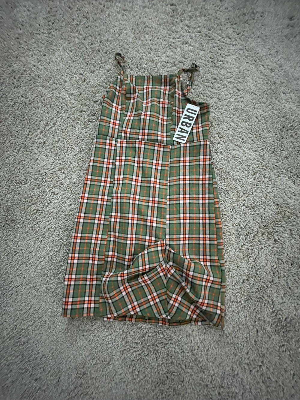 green plaid dress urban outfitters and Orange Strap Mini high-waist